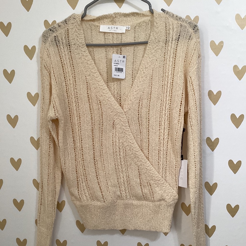 ASTR The Label Crochet Wrap Sweater, Women’s Size XS, Cream NEW